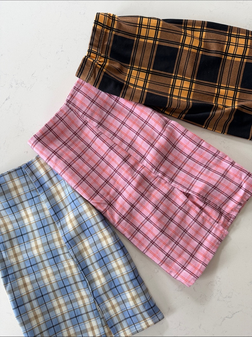 SHEIN Blue and Tan Plaid Mini Skirt